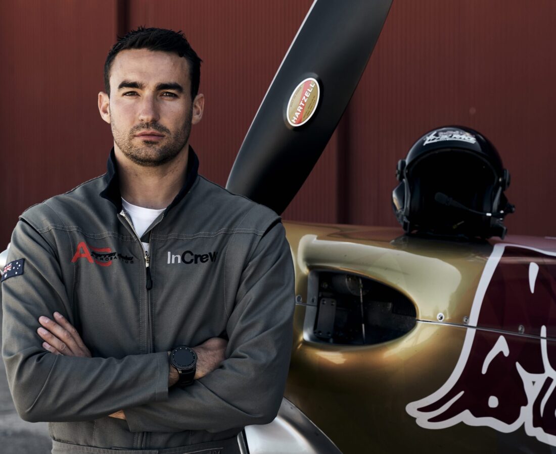 Aarron Deliu of Australia poses for a photograph during a trainings camp for the Red Bull Air Race World Championship in Ocana, Spain on May 15, 2019.